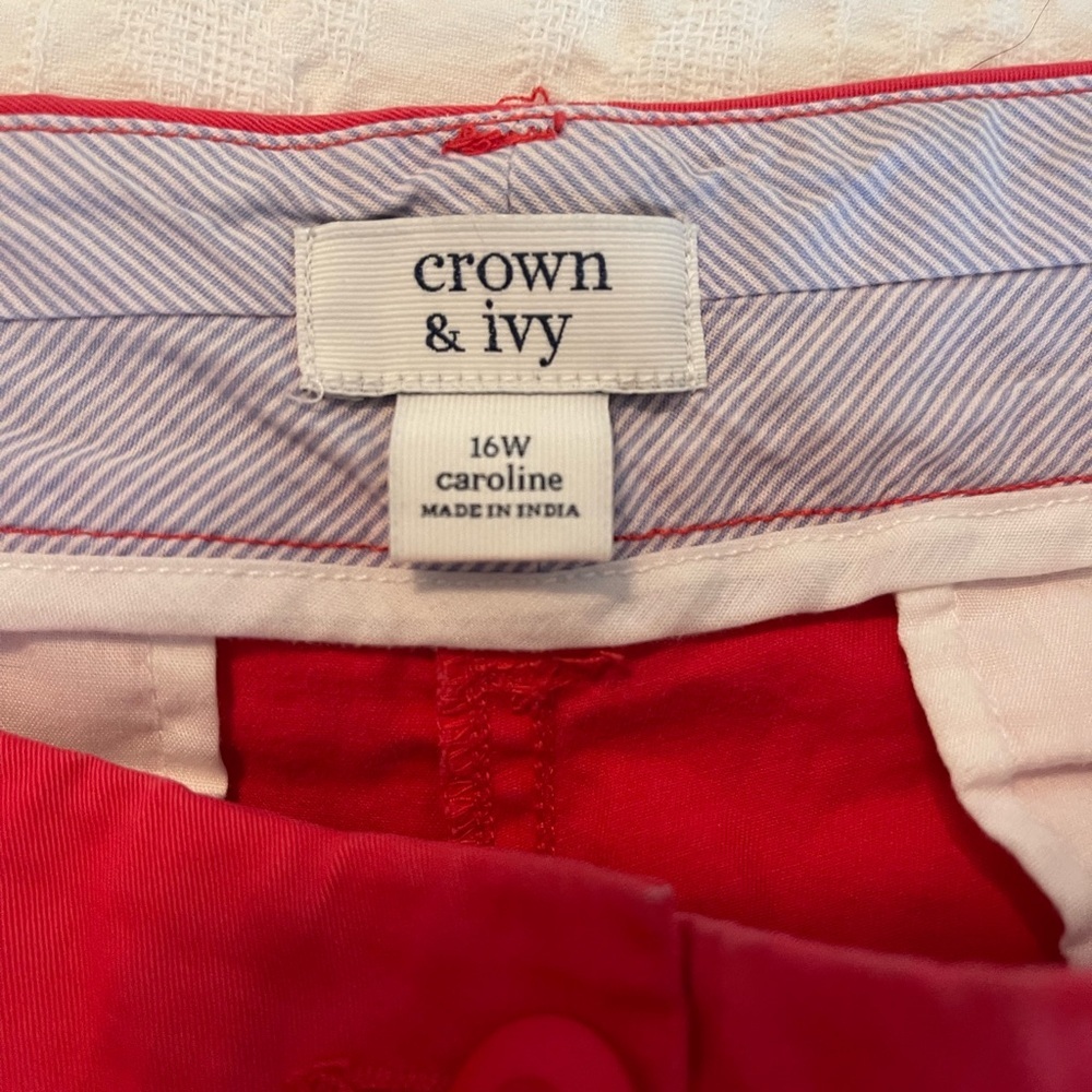 Crown & Ivy Caroline Women's Shorts size plus 16W coral red pink color - Picture 2 of 5